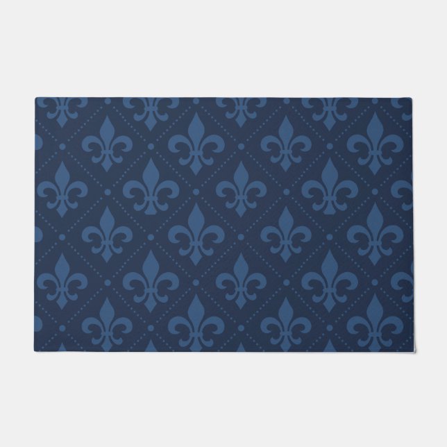 Custom Navy Blue Lilie Outdoor Doormat Fußmatte (Vorderseite)