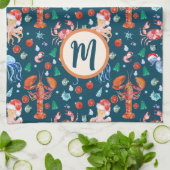 Custom Navy Blue Lobster Crustaceanco Holiday Geschirrtuch (Gefaltet)