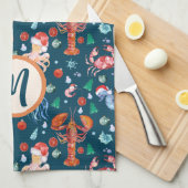 Custom Navy Blue Lobster Crustaceanco Holiday Geschirrtuch (Viertel Falte)