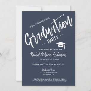 Custom Navy Blue Minimalistisch Graduation Party Einladung