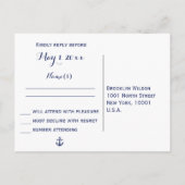 Custom Navy Blue Nautical Wedding RSVP Postkarten (Rückseite)