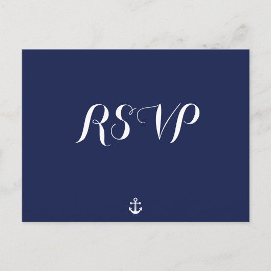 Custom Navy Blue Nautical Wedding RSVP Postkarten (Vorderseite)