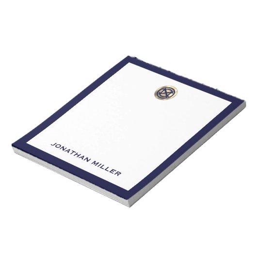Custom Navy Blue Notepad mit gebürstetem Gold Embl Notizblock (Rotiert)