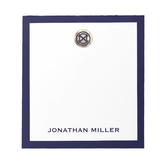 Custom Navy Blue Notepad mit gebürstetem Gold Embl Notizblock (Vorderseite)