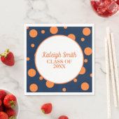 Custom Navy Blue Orange Polka Dot Graduation Party Serviette (Beispiel)