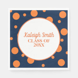 Custom Navy Blue Orange Polka Dot Graduation Party Serviette