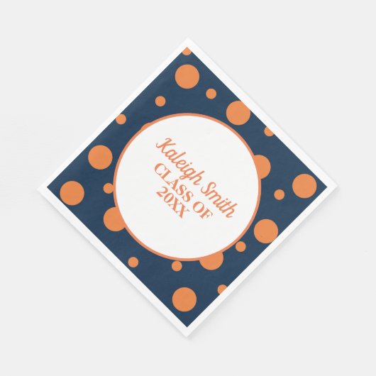 Custom Navy Blue Orange Polka Dot Graduation Party Serviette (Ecke)