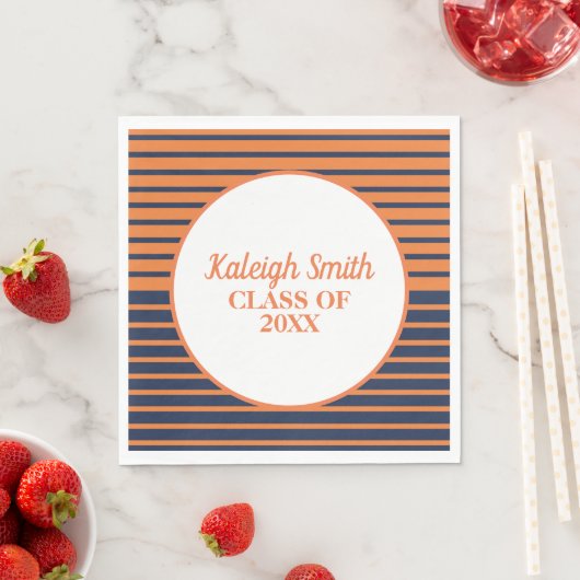 Custom Navy Blue Orange Striped Graduation Party Serviette (Beispiel)