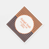 Custom Navy Blue Orange Striped Graduation Party Serviette (Ecke)