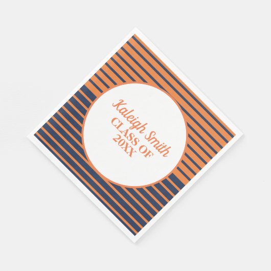 Custom Navy Blue Orange Striped Graduation Party Serviette (Ecke)