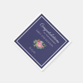 Custom Navy Blue Pink Watercolor Floral Verlobung Serviette (Ecke)