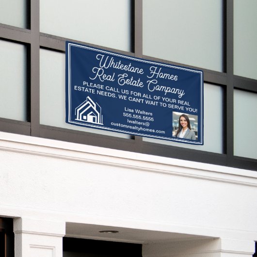 Custom Navy Blue Real Estate Company Marketing Banner (Äußeres Gebäude)
