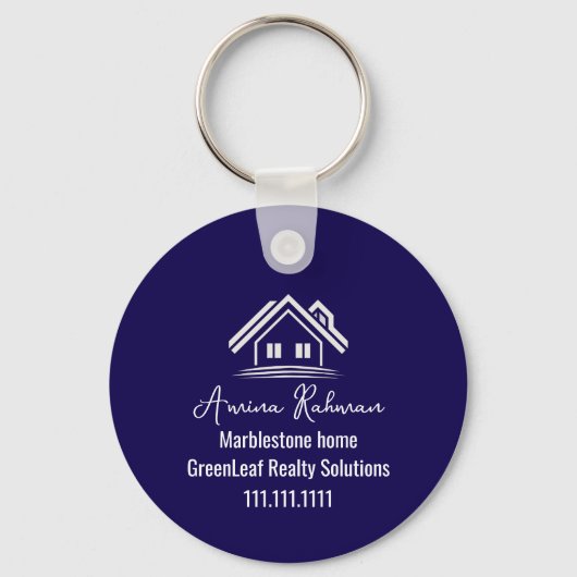 Custom Navy Blue Real Estate Realtor Keychains Schlüsselanhänger (Vorderseite)