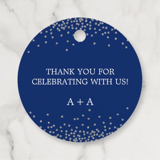 Custom Navy Blue Silver Confetti Wedding Vielen Da Geschenkanhänger (Rückseite)