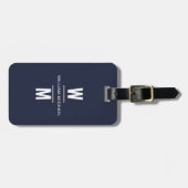 Custom Navy Blue Simple Modern Minimal Monogram Gepäckanhänger (Vorderseite horizontal)