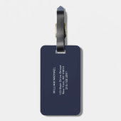 Custom Navy Blue Simple Modern Minimal Monogram Gepäckanhänger (Rückseite vertikal)