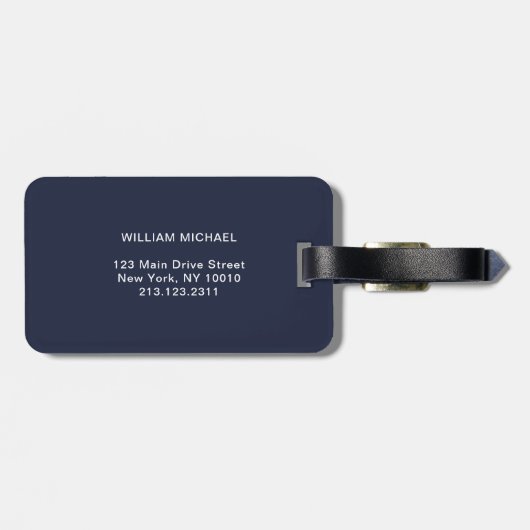 Custom Navy Blue Simple Modern Minimal Monogram Gepäckanhänger (Rückseite horizontal)