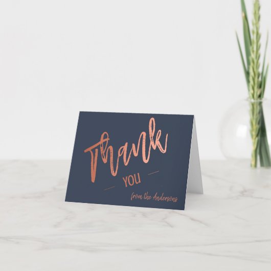 Custom Navy Blue Simple Script Rose Gold Vielen Da Dankeskarte (Vorderseite)