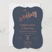 Custom Navy Blue Simple Script Rose Gold Wedding Einladung (Vorderseite)