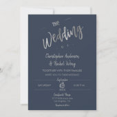 Custom Navy Blue Simple Script Silver Foil Hochzei Einladung (Vorderseite)