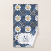 Custom Navy Daisy Gingham Monogram Decor Badhandtuch Set (Handtuch)