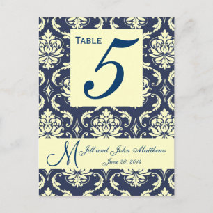 Custom Navy Damask Wedding Tischnummer
