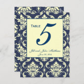 Custom Navy Damask Wedding Tischnummer 2 (Vorne/Hinten)