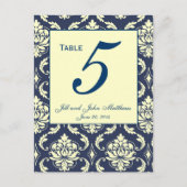 Custom Navy Damask Wedding Tischnummer 2 (Vorderseite)