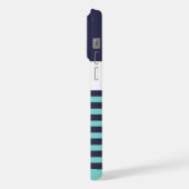 Custom Navy Dark Blue White Aqua Türkis Stripes iPhone Hülle (Linke Seite)