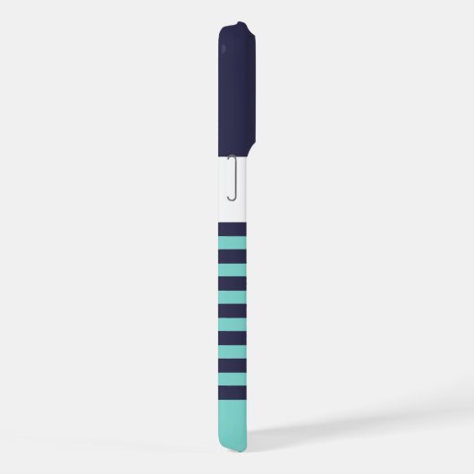 Custom Navy Dark Blue White Aqua Türkis Stripes iPhone Hülle (Rechte Seite)