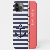 Custom Navy Dunkelblau Weiß Rosa Streifen Case-Mate iPhone Hülle (Rückseite)