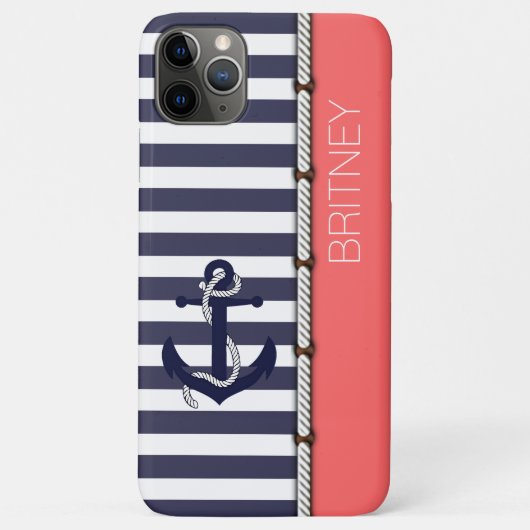 Custom Navy Dunkelblau Weiß Rosa Streifen Case-Mate iPhone Hülle (Rückseite)