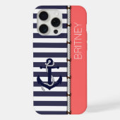 Custom Navy Dunkelblau Weiß Rosa Streifen iPhone Hülle (Rückseite)