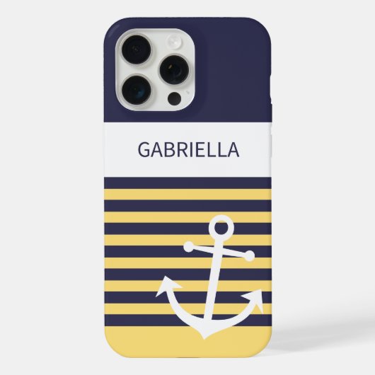 Custom Navy Dunkelblau Weiße sonnige Gelbe Streife iPhone Hülle (Rückseite)