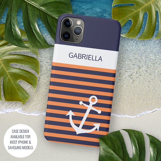 Custom Navy Dunkelblau Weiße sonnige Orangenstreif iPhone Hülle