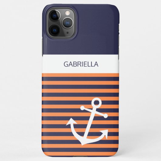 Custom Navy Dunkelblau Weiße sonnige Orangenstreif iPhone Hülle (Rückseite)