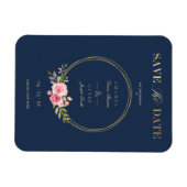 Custom Navy Elegante Pink Garland Wreath Hochzeit Magnet (Horizontal)