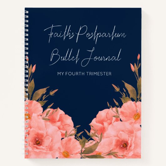 Custom Navy Floral Postpartum Journal For New Moms Notizblock (Vorderseite)