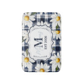 Custom Navy Gingham Daisy Monogram Badematte (Vorderseite Vertikal)