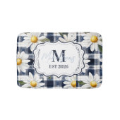 Custom Navy Gingham Daisy Monogram Badematte (Vorderseite)