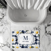 Custom Navy Gingham Daisy Monogram Badematte