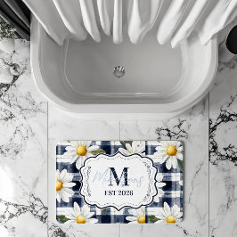 Custom Navy Gingham Daisy Monogram Badematte