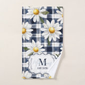 Custom Navy Gingham Daisy Monogram Badhandtuch Set (Handtuch)