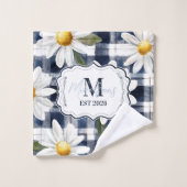 Custom Navy Gingham Daisy Monogram Badhandtuch Set (Waschlappen)