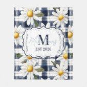 Custom Navy Gingham Daisy Monogram Fleecedecke (Vorderseite)