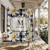 Custom Navy Gingham Daisy Monogram Fleecedecke