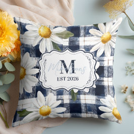 Custom Navy Gingham Daisy Monogram Kissen