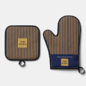 Custom Navy & Gold Strip Ofenhandschuh & Topflappen-Set (Vorderseite)