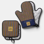 Custom Navy & Gold Strip Ofenhandschuh & Topflappen-Set (Vorderseite/Rückseite)