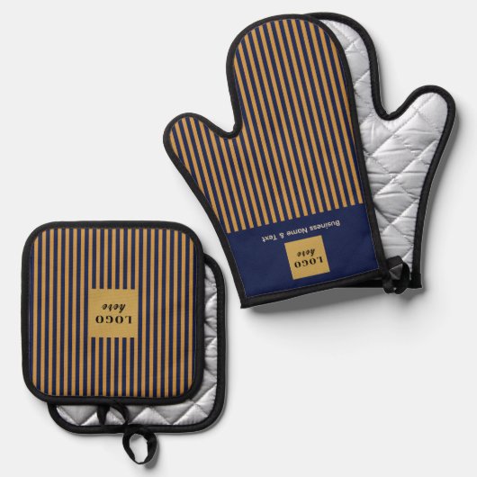 Custom Navy & Gold Strip Ofenhandschuh & Topflappen-Set (Vorderseite/Rückseite)